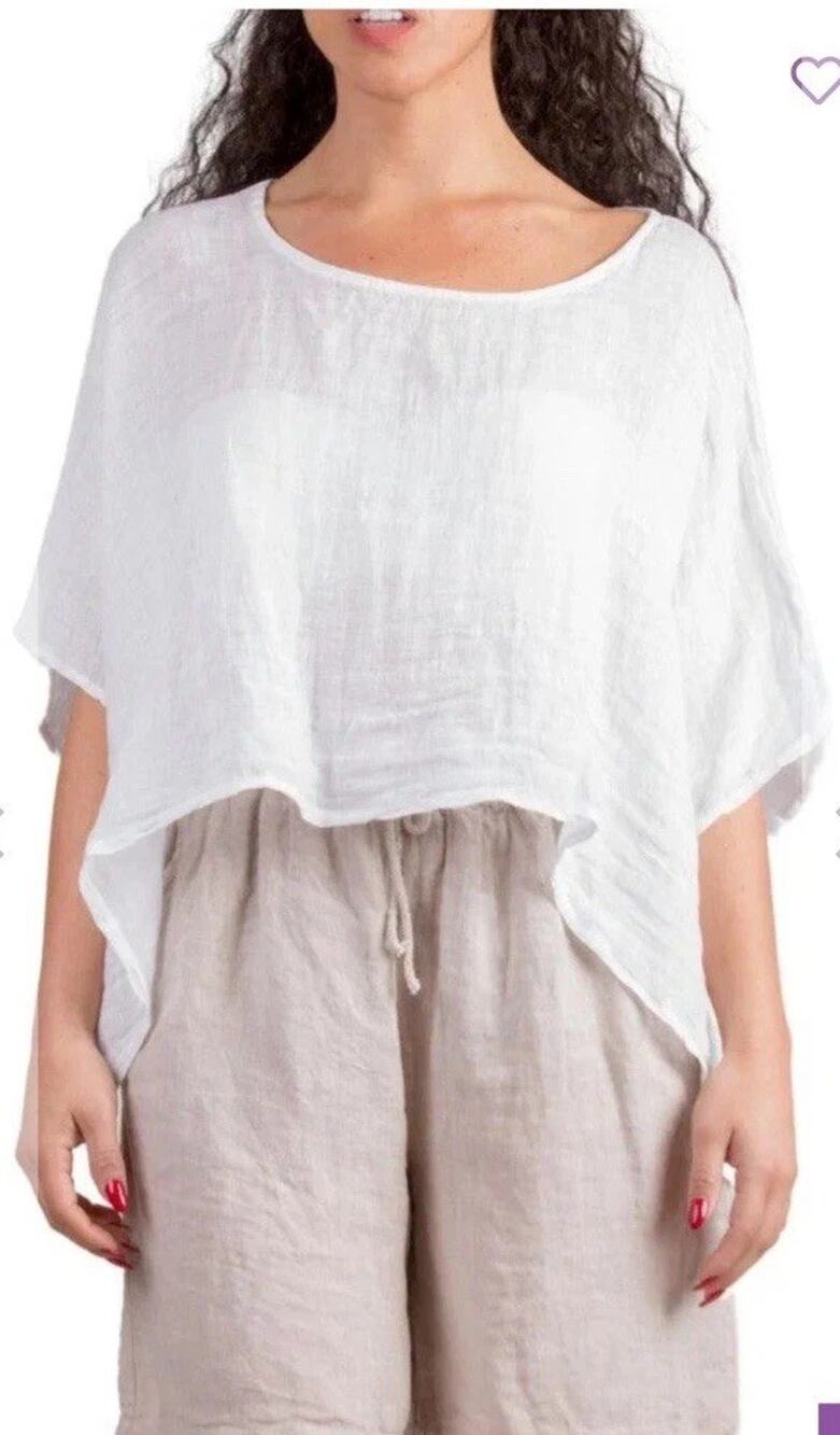 GIGI MODA Italy Linen Cropped Top Sz 36 US 4/6 Lightweight Oversized Lagenlook